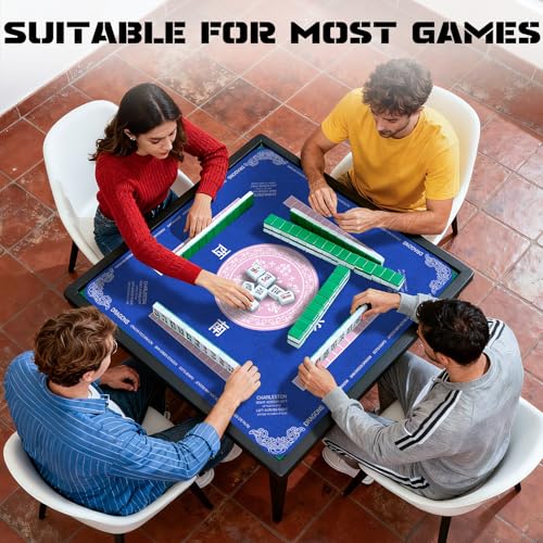 Navy Blue Mahjong Mat (31.5X 31.5 in), Non-Slip Noise Reduction | Mahjong Table Mat for Table, Mah Jong Mat with Carrying Bag, Game Table Cover for Mahjongs Poker Dominoes, Christmas Gift - color: Patternedflower
