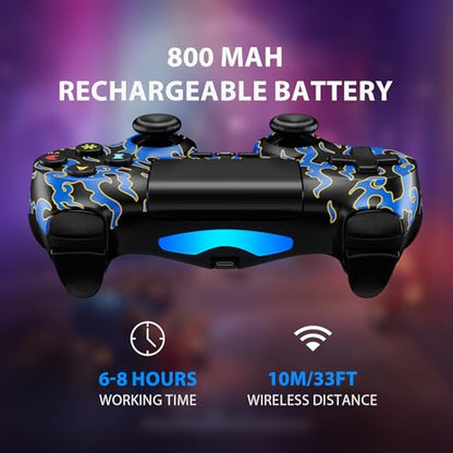 Kujian Wireless Controller for PS4, 2 Pack Controllers for PS4 with Double Vibration/6-Axis Sensor/Touch Pad/Headphone Jack, Ergonomic Non-Slip Grip Compatible with PS 4/Slim/Pro (Red & Blue) - color: Red & Blue