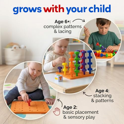Montessori Sensory Pegboard, 33 Pc, STEM Learning, Ages 2+ | Occupational Therapy STEM Learning Educational Toys for Kids 2+ Includes Foam Board, Lacing String, Dice, Storage Bag, eBook - style: Bulk Pegboard Set - 34pcs
