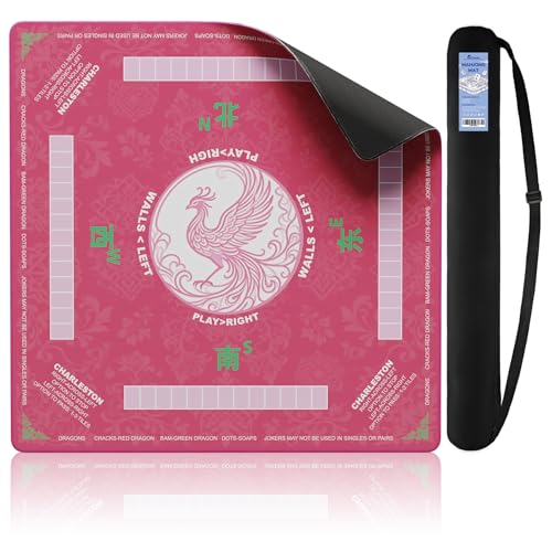 Mahjong Mat for Table,32.4"x32.4"Rubber American Mahjong Cover with Carrying Bag,Non-Slip Noise Reduction Gaming Mat for Poker/Cards/Board Games/Tile Games(Pink) - color: Cl-pink