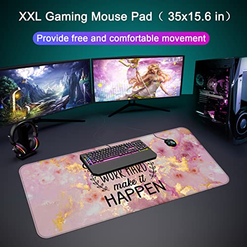 Desk Mat Pad,Large XXL Extended Mouse Pad Mat for Desktop Keyboard | 35''×15.6'' XXL Extended Gaming Mouse Pad with Non-slip Base Desk Matt Mousepad for Computer,Office,Keyboard and Laptop - color: E1- Stay Positive