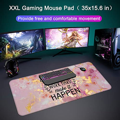 Desk Mat Pad,Large XXL Extended Mouse Pad Mat for Desktop Keyboard | 35''×15.6'' XXL Extended Gaming Mouse Pad with Non-slip Base Desk Matt Mousepad for Computer,Office,Keyboard and Laptop - color: E1- Stay Positive