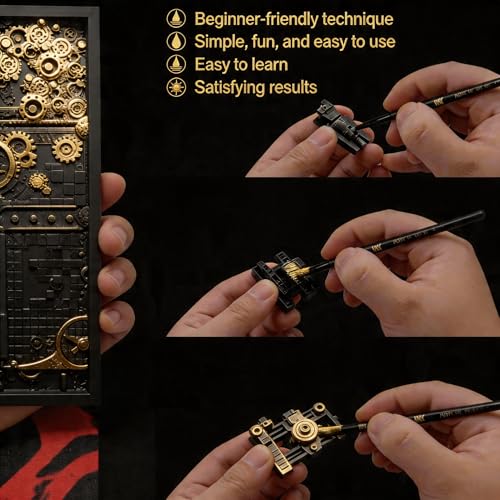Dry Brush Palette, Paint Palette Professional Miniature Painting | Drybrush & Paint Scraping Tool (8.2x5.6in) sort of mechanical science fiction/steampunk themed relief of gears