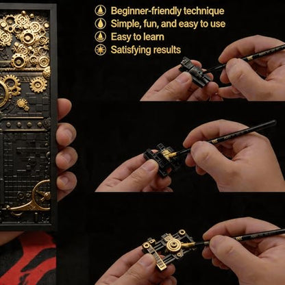 Dry Brush Palette, Paint Palette Professional Miniature Painting | Drybrush & Paint Scraping Tool (8.2x5.6in) sort of mechanical science fiction/steampunk themed relief of gears