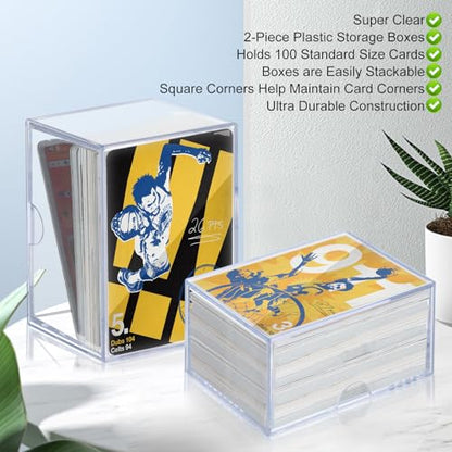 10-Pack 100-Count Deck-Case Card-Box - 2 Piece Trading Card Storage Box, Trading Deck Boxes, Clear Case Collection Storage Box for Gaming, Sports, Playing