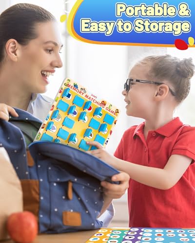 Matching Memory Game for Kids Ages 3-5 4-8, Board Games for 4-6, Car Airplane Camping Travel Toys Games Activities for 3-5 4-8, Toddler Kid Road Trip Essentials, Birthday Gifts for Kids Boys Girls - style: Memory game-light blue