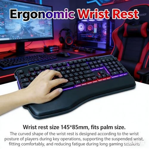 Pomya One Handed Gaming Keyboard 35 Keys RGB Backlit, Ergonomic Wired Gaming Keypad with Wrist Rest, USB Plug and Play Mini Keyboard for PC Laptop