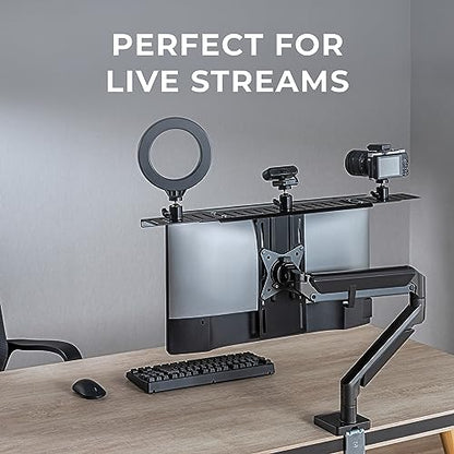 HumanCentric DSLR Monitor Mount Extra Large, Desk Camera, Webcam & Mic | Microphone Shelf for Monitor VESA Arm, Replace Clamp Tripods, 100x100mm Patterns, Aluminum, Hardware Included - size: X-Large Shelf