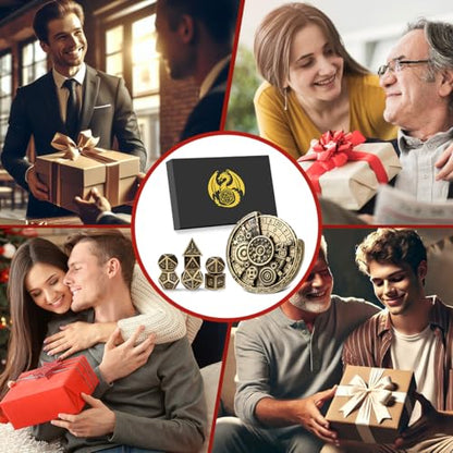 7-in-1 Gear Fingertip Gyro + 7pcs Polyhedral Metal DND Dice Set, Metal Dice Set, DND Starter Set, D&D Gifts with Dragon Logo Gift Box, Tabletop Games, Role Playing Board Game Accessories, Bronze - color: Bronze