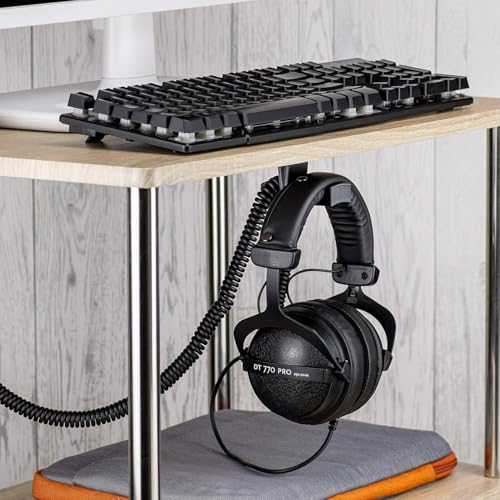 Headphone Stand (2 Pack) Under Desk Hanger for Headphones, Gaming Headsets, Mobiles Accessories, Stick On, No Screws, Black