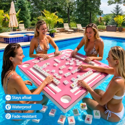 Floating Mahjong Tiles for Pool – 1.5" Waterproof EVA Foam Mahjong Tile Set, Floating Foam Tiles for Pool Games，Fits Float Board & Tray, Ideal for Summer Beach Party, Water Game & Outdoor Fun