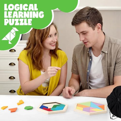 Yunsailing 3 Pack Large Wooden Blocks Puzzles Hexagon Tangram Puzzle Wooden Russian Brain Puzzles for Adult Challenge Teasers Geometric Jigsaw Logic Iq STEM Educational Gift Graduation(Classic) - style: Classic