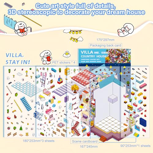 3D House Stickers,DIY Sticker Therapy for Adult Fun Cute Cartoon Stickers | Scene Make Your Own for MINI Room Scenes for MINIature Supermarket for Relief Stress Pass The Time (6 Pcs Large+12 Pcs) - size: 6 Pcs Large + 12 Pcs Regular