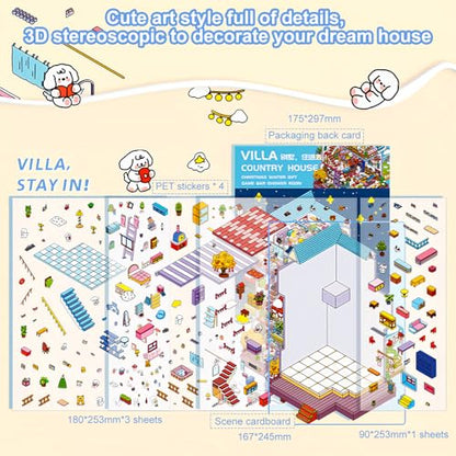 3D House Stickers,DIY Sticker Therapy for Adult Fun Cute Cartoon Stickers | Scene Make Your Own for MINI Room Scenes for MINIature Supermarket for Relief Stress Pass The Time (6 Pcs Large+12 Pcs) - size: 6 Pcs Large + 12 Pcs Regular