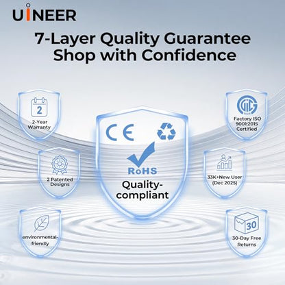 Uineer Vertical Ergonomic Mouse, Wireless Bluetooth Mouse, 3-Device | Switch among 3 devices via dual Bluetooth and 2.4G; rechargeable with 7-color ambient lighting.