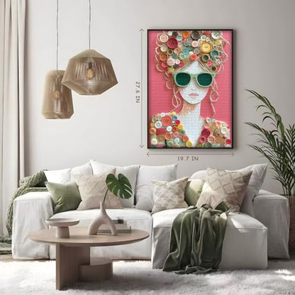 Impossible Puzzle for Adults 1000 Pieces, PICKFORU The Button Muse Jigsaw Puzzle Beauty Lady Aesthetic Art, Elegant Women Puzzle Hard Challenge Collage - style: Button Muse Puzzle