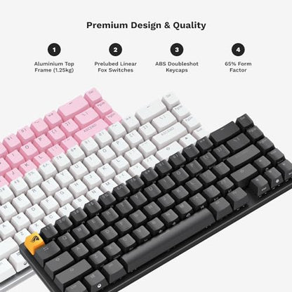 GLORIOUS Gaming GMMK 2-65 Percent Keyboard - White Custom Layout - Compact Low-Profile - Hotswap w/Cherry Mx Style Switches - Incl. Double Shot Keycaps & Linear Switches - color: White, size: Prebuilt Compact (65%)