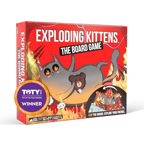 Exploding Kittens The Board Game 2-6, Age 7+ Flippable Game Board | One of the bestselling card games of all time is now a board game! Flip the pop-up board, strategize, sabotage, and surprise.