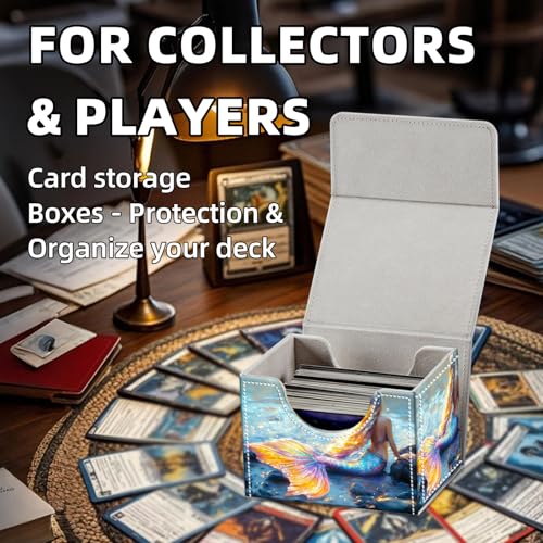 Trading Card Storage Box, Holds 100+ for MTG Cards, PU Leather with Magnetic Closure, Rainbow Mermaid Ocean Print Durable Deck Box for Magic the Gathering, Trading Card Games - color: Rainbow Mermaid Ocean Print