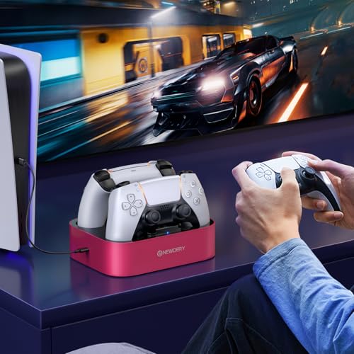 NEWDERY for PS5 Controller Charger Station Compatible with Dualsense Edge | Fast Charging Dock with Led Indicators, Dual Charging Stand for PlayStation 5 & DualSense Edge Controller - color: Volcanic Red