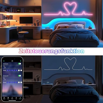 Cozylady RGB Neon Light LED Rope Light,Waterproof Bluetooth APP Remote Control Music Sync Strip Light,24V Flexible DIY Silicone Light for Bedroom Home Indoor Outdoor Decoration (50Ft/15M) - size: 50Ft/15M