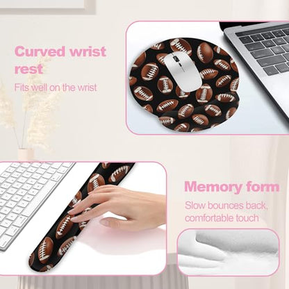 American Football Keyboard Wrist Rest Pad and Mouse Pad Wrist Support Set,3-in-1 Ergonomic Mouse Pad with Non-Slip Rubber Base for Home Office Game Computers Desk, - color: American Football