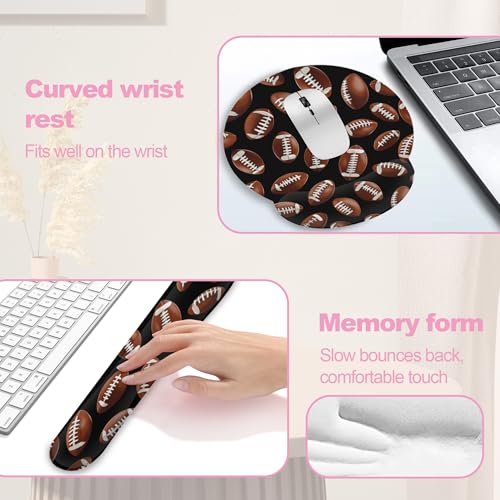 American Football Keyboard Wrist Rest Pad and Mouse Pad Wrist Support Set,3-in-1 Ergonomic Mouse Pad with Non-Slip Rubber Base for Home Office Game Computers Desk, - color: American Football