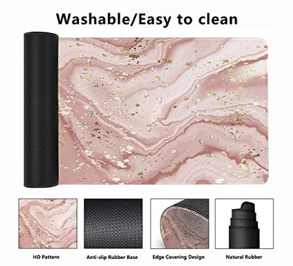 Liquid Marble Desk Mat,Abstract Marble with Gold Splatter Gaming Mouse Pad,Large Non-Slip Rubber Base Mousepad with Stitched Edges,Waterproof Mouse Mat Desk Pad for Office Game Home 35.4x15.75 in - color: Abstract Marble With Gold Splatter
