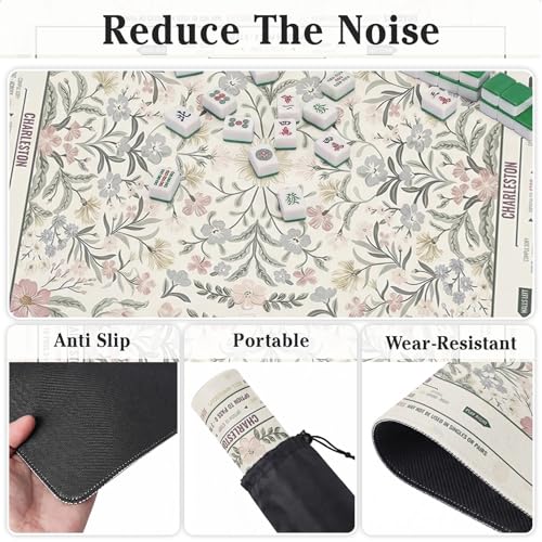 Britimes Mahjong Mat with Black Carrying Bag,31.5"x31.5", Colorful Floral | Non-Slip Noise Reduction Gaming Mat Rubber Multi Purpose Game Table Cover for Mahjong Card Dominoes Board Tile Games - color: Flowers