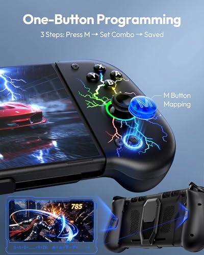 VOYEE Switch Controllers with Hall Effect Joystick & Kickstand, Compatible with Nintendo Switch/OLED, Wireless Pro Controller Ergonomic Grip Joypad with RGB Light, Turbo, Macro, 4 Game Slot Gray - color: Gray