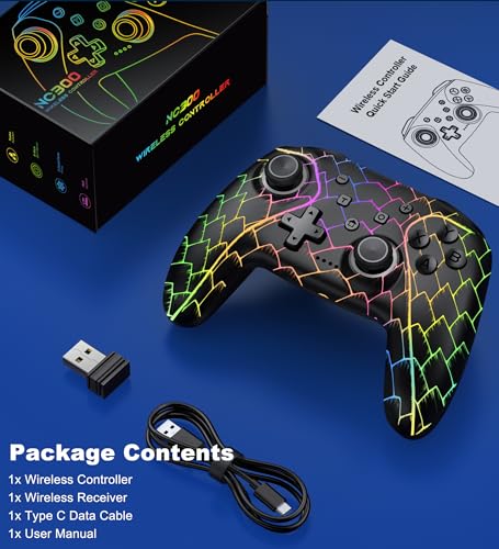 Wireless PC Controller, Bluetooth Controller, with Hall Effect Joysticks & Triggers, No Dead Zone, No Stick Drift, Controller for PC, Switch, iOS and Android, Cool Dynamic Light, 1000mAh Battery
