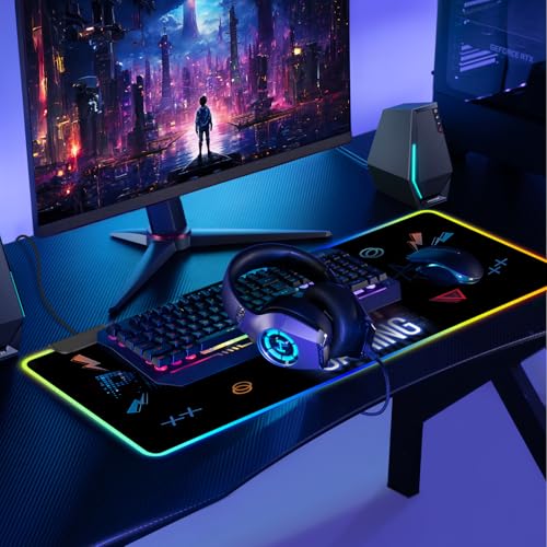 RGB Mouse Pad, Gaming Mousepad with 13 LED Light Modes | Large Mouse Mat with Non-Slip Rubber Base for Computer Keyboard Desk, 31.5X11.8inch - color: Black-a