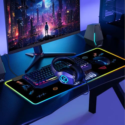 RGB Mouse Pad, Gaming Mousepad with 13 LED Light Modes | Large Mouse Mat with Non-Slip Rubber Base for Computer Keyboard Desk, 31.5X11.8inch - color: Black-a