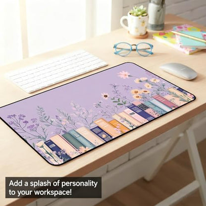 Purple Book Desk Pad Mat XXL, Lavender Flower Large Mousepad, Game Desk Mat, Extended Laptop Keyboard Mats, Cute Desktop Protection Pad, Women's Home Office Desk Decoration 31.5"X15.7" - color: Purple Lavender