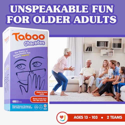 Ageless Games Taboo Charades - Classic Word Guessing & Charades Game for Older Adults - Big Easy to Read Cards for Low Vision - 80 Customizable Word Guess Cards - Fun Family Card Game for Ages 13-103 - style: Taboo Charades