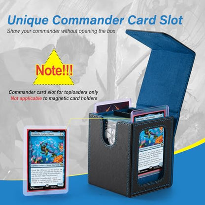 MTG Deck Box, Double Display Window MTG, Commander Deck Box Fits 120+ Single Sleeved Cards, PU Leather Magnetic Closure Card Box with 2 Dividers&2 Toploaders for TCG, CCG, Black/Blue - color: Black/Blue, size: 1 pack