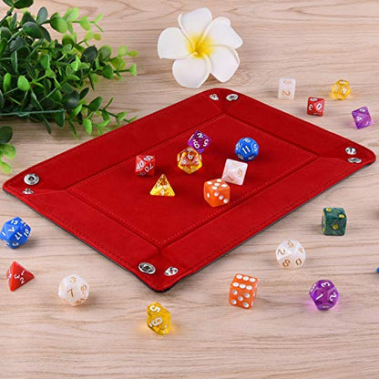 SIQUK Double Sided Dice Tray Folding Rectangle PU Leather and Burgundy Velvet Dice Holder - color: Burgundy