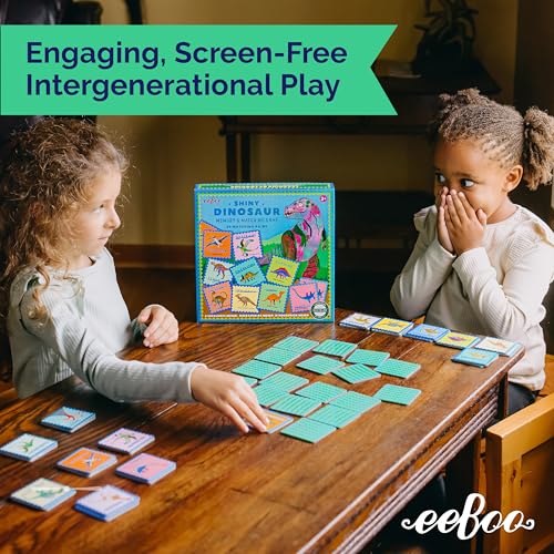eeBoo Shiny Dinosaur Memory & Matching Game, Ages 3+, 1-4 Players | Teaches dinosaur names & pronunciation. Sharpens recognition, concentration & memory skills. Includes 48 foil tiles, 24 pairs - style: Shiny Dinosaur