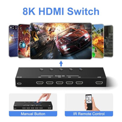 Y.D.F 8K@60Hz HDMI Switcher 5 in 1 Out Aluminum Support 4K@120Hz HDR10+ HDCP 2.3 CEC HDMI 2.1 Switch Splitter Compatible with PS5/4 Xbox X/S Nintendo Switch/OLED Roku Apple TV Fire Stick UHD TV - size: HDMI Switch 5 Port 8K