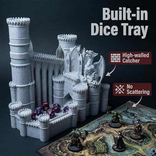 Large Dragon Castle Dice Tower - Marble Stone Effect Plastic Dice Roller with Built-in Courtyard Tray - Compatible with All Polyhedral RPG Dice - Epic Fantasy Tabletop Gaming Accessory - color: Dragon Castle