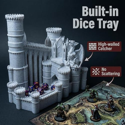 Large Dragon Castle Dice Tower - Marble Stone Effect Plastic Dice Roller with Built-in Courtyard Tray - Compatible with All Polyhedral RPG Dice - Epic Fantasy Tabletop Gaming Accessory - color: Dragon Castle