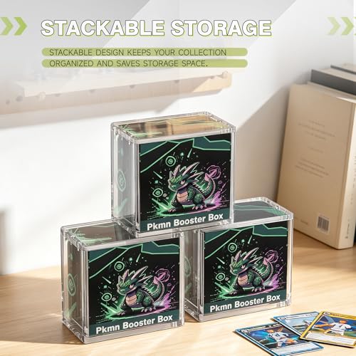 Clear Storage Bins,Booster Box Case with Magnetic Closure,Vertical Acrylic Display Case,5mm Thick Stackable Display Box for Card Collection Display(Booster Box Case,3 Pack) - size: Booster Box Case