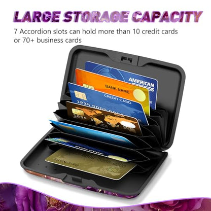 Credit Card Holder, Business Card Case Mini RFID Small Aluminum Card Wallet | Blocking Slim Metal RFID Blocking Front Pocket Wallet Hard Case Durable CC Holder for Women Girl, Purple Marble Flower - color: Purple Marble Flower