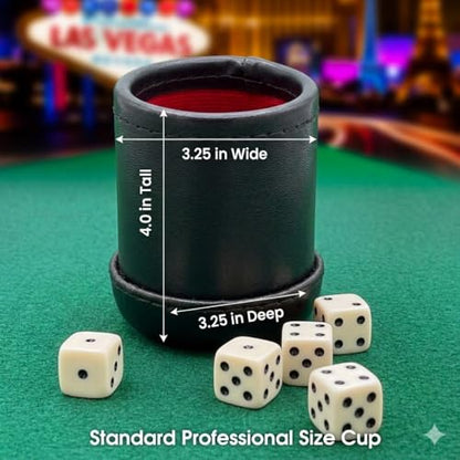 Deluxe Dice Cup Set with 5 Standard Dice – Leather-Style Shaker Cup for Board Games, Poker, Yahtzee & Table Games, 3.25" x 4" Portable Dice Rolling Cup