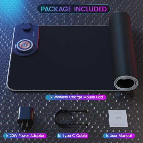 15W Wireless Charging Mouse Pad with Phone Holder&20W Power Adapter, RGB Gaming Mouse Pad, 15 Lights Mode 31.5"x11.8" XXL Large Desk Pad,Ultra-Smooth Surface,Non-Slip Rubber Base