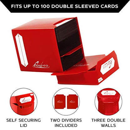 Quiver Time Red Trading Card Deck Block & Card Sleeves Bundle Fits Magic: The Gathering Cards & Other TCG - 100+ Standard Deck Box with 2 Dividers and 100 Artemis Red Sleeves (66 x 93 mm) | 1 deck box 100+ with 2 dividers and 100 Artemis red sleeves (66 x
