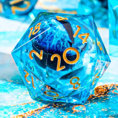 Beholder'S Eye D20 Dice Dragon Eye DND 22MM Single with Resin Sharp Edge 20 Sided D&D Handmade Polyhedral for Dungeons and Dragons, RPG, Roleplaying Games MTG Table Games(Blue Gold) - color: D20-blue Dragon Eye