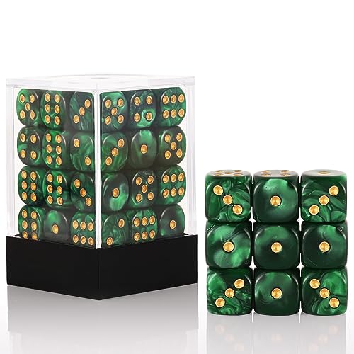 36 of Pack 12MM 6 Sided MINI Dice Set,Pearl Pattern Game Dice Set, 6 Sided Standard Dices for Yahtzee, Bunco or Teaching Math,with Portable Plastic Box(Green Pearl) - color: Green Pearl