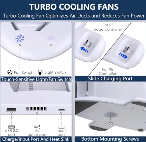 PS5 Slim Cooling Station with RGB LED Charging Dock - 3-Level Fan Cooling, Dual PS5 Controller Charger