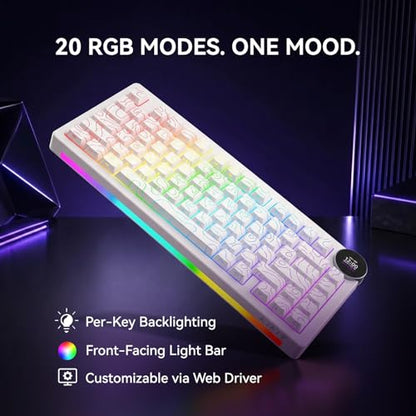 AK820 V2 75% Compact Mechanical Keyboard, 81 Keys, Tri-Mode (2.4G/Bluetooth/Wired), 10000mAh Battery, 0.9” TFT Smart Display Knob, Gasket Mount, Hot-Swappable, RGB Backlit, White Contour Keycaps - color: White Contour